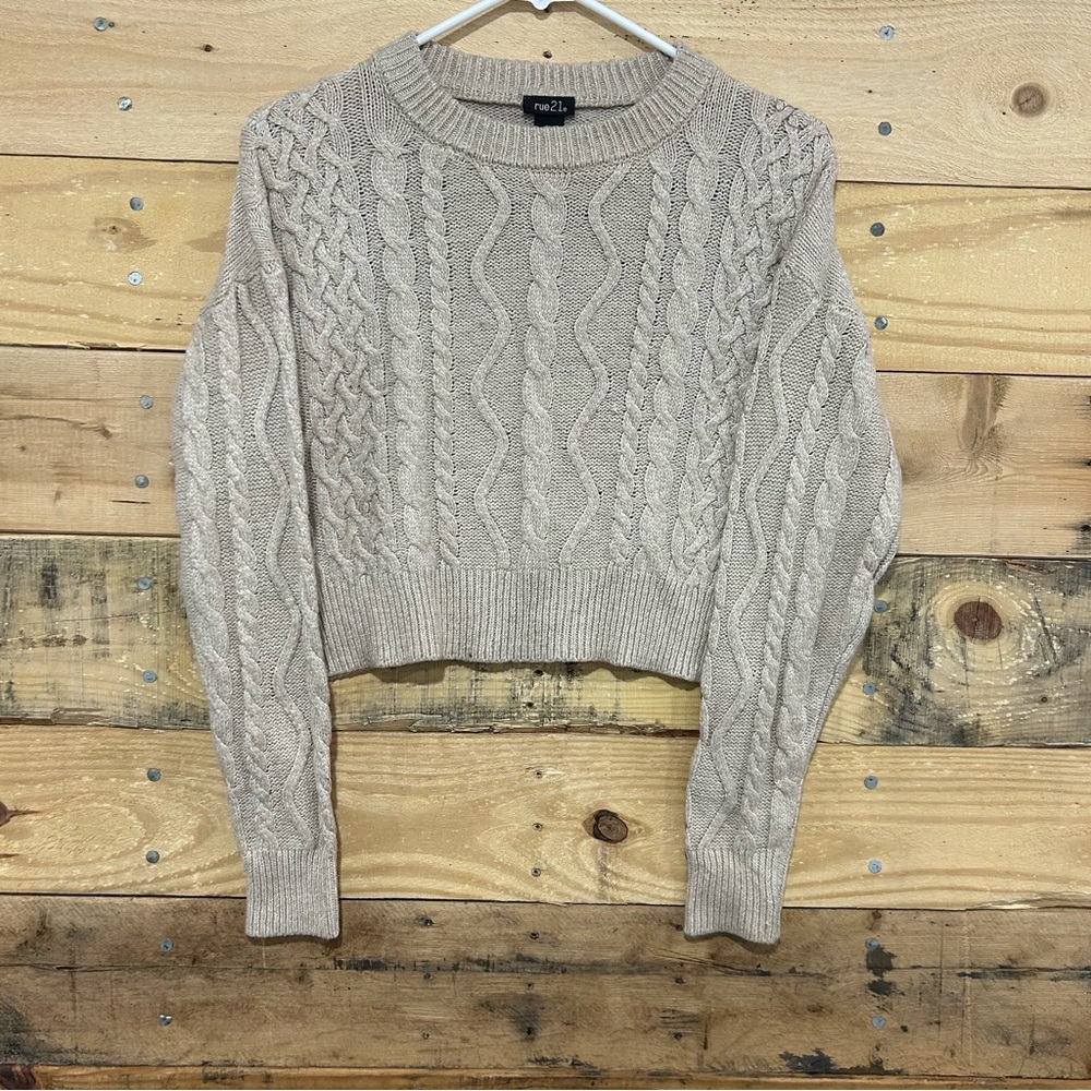Rue 21 Beige Knit Cropped Sweater Size Medium